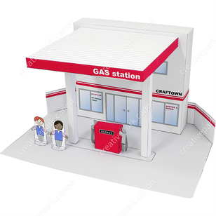 Gas Station,Toys,Paper Craft,Simple,Craftown,null,Architecture,White,null