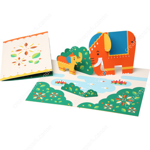 Pop-up Card (Father and Baby Elephant),Pop-up Cards,Card,parent and child,cute,Wildlife,null,elephant,Colorful