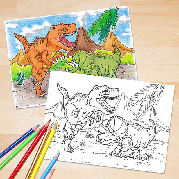 Drawings To Paint & Colour Dinosaur - Print Design 042