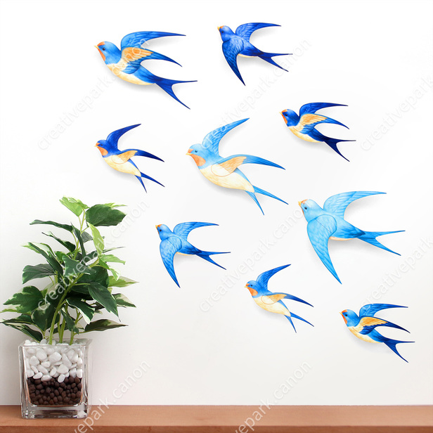 Adesivo da parete 3D grande con uccelli familiari - Italy