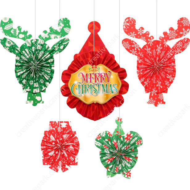 String Decoration (Christmas 02) - Paper Fans - Hanging Decoration