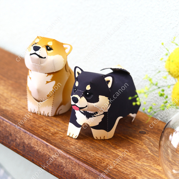 柴犬ミニ 茶 黒 かわいい動物シリーズ 動物 ペーパークラフト Canon Creative Park
